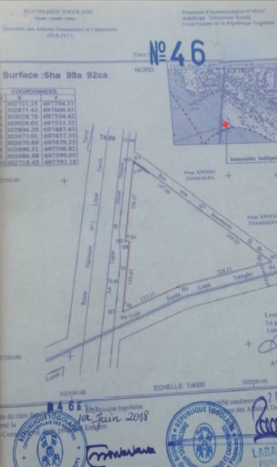 70 lots collés avec titre foncier au bord du goudron rn1