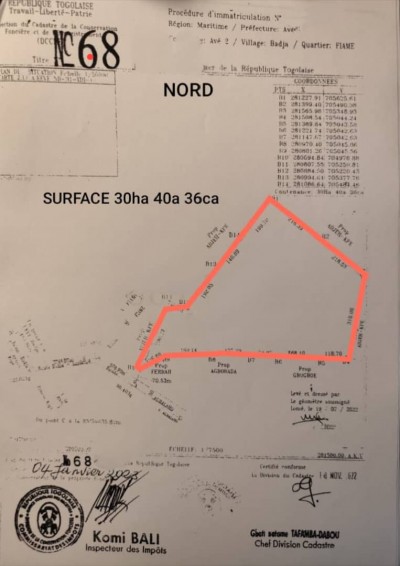 30 hectares avec plan lévé + mandat au bord du goudron