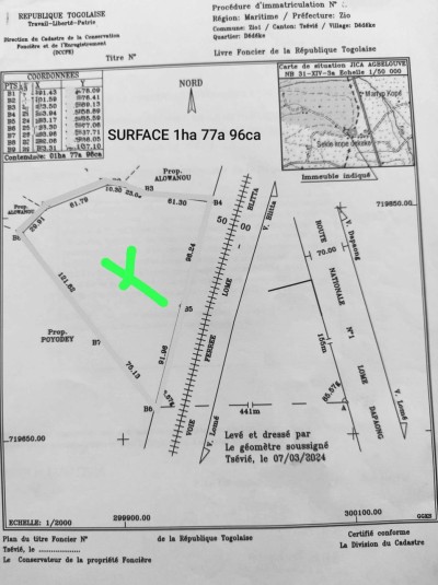 30 lots collés avec titre foncier à 300m du goudron nationale 1