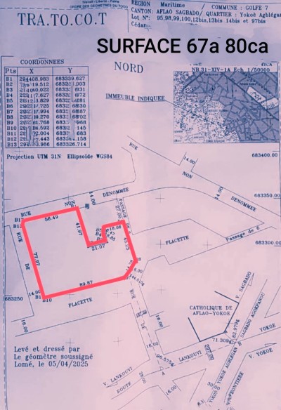 11 lots collés avec titre foncier proche église catholique