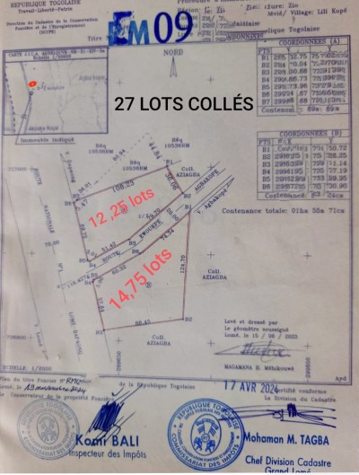 27 lots avec titre foncier au bord du goudron