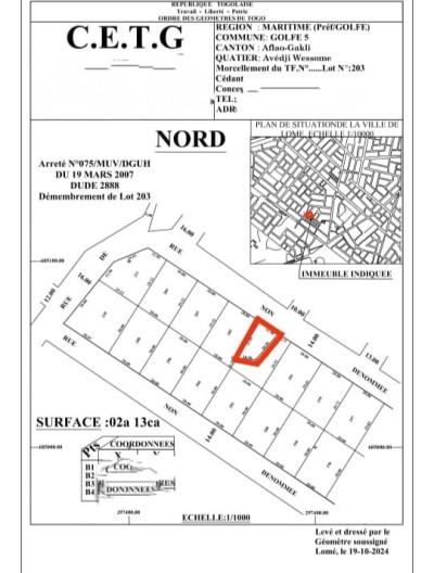 1/4 de lot avec plan lévé +mandat