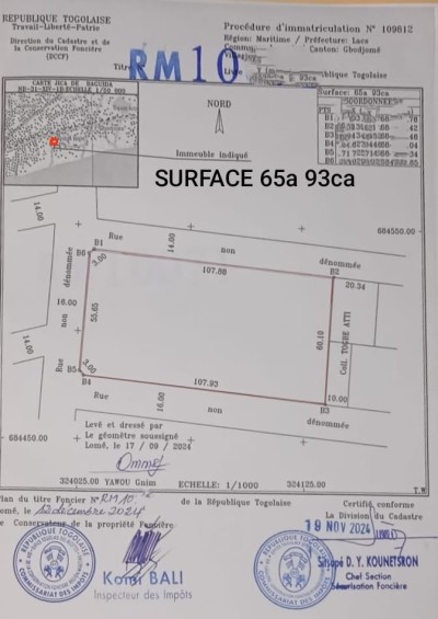11 lots collés avec titre foncier à 1,4km du goudron