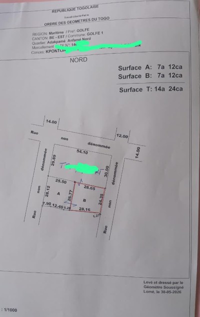 1 lot 1/4  avec titre foncier