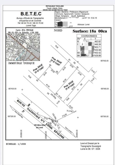 3 lots collés avec titre foncier à 150m du goudron