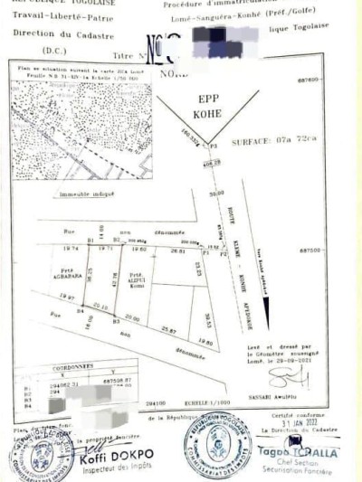 1 lot 1/4 avec titre foncier à 700m du goudron