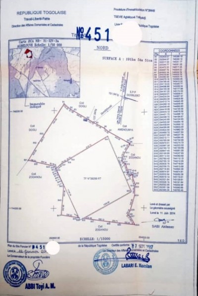 191 hectares avec titre foncier à 10km du goudron