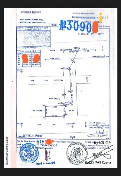 1 lot 1/4 cloturé avec titre foncier à 400m de la grande voie