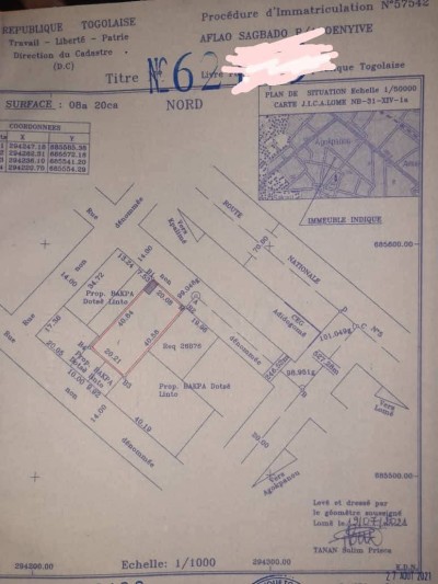 1 lot et démi cloturé avec titre foncier