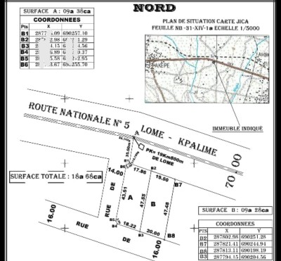 3 lots collés avec titre foncier au bord du goudron